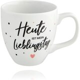 NIKCORP Porcelanska skodelica Jumbo 0,45 l, bela z napisom Heute ist mein Lieblingstag, primerna za mikrovalovno pečico in pomivalni stroj, (5000179062) Cene