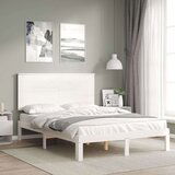  Posteljni okvir z vzglavjem bel 120x200 cm trden les | Shoptok.si