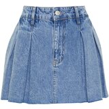 Trendyol Blue Pleated Low Waist Mini Denim Skirt | shoptok.hr
