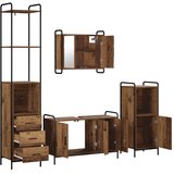  Set ormarića za kupaonicu 4 kom. Staro drvo 40 x 36 x 200 5 cm - Staro drvo Ormar ispod sudopera (3 vrata) + viseći ormar + kupa | shoptok.hr