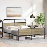 Metalni Kovinski posteljni okvir brez vzmetnice sonoma hrast 150x200 cm, (21607654) | Shoptok.si