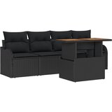 vidaXL 5-delni set vrtne sofa z blazinami Rjav poli ratan akacije, 2-sedežna vrtna sofa z blazinami Črn poli ratan | Shoptok.si
