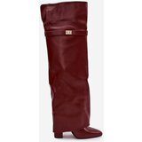 Boto Insulated Boots with Turned Over Shaft Over the Knee Block Heel Bordeaux Serelle | Shoptok.si