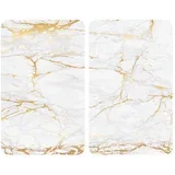 Komplet 2 steklenih pokrovov za štedilnik v belo-zlati barvi Marble, 52 x 30 cm
