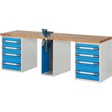 eurokraft pro Delovna miza, modularni sistem serije 7, 8 predalov, 1 primež na sredini, ŠxG 2500 x 700 mm Cene