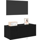 TV omara s LED osvetlitvijo črno hrast 80x35x31 cm | Shoptok.si