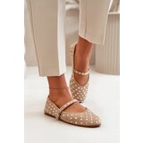 Boto Embellished Ballerinas With Strap Eco Suede Beige Tirilissa | shoptok.hr