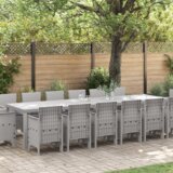 vidaXL 15-delni vrtni jedilni set z blazinami svetlo siv poli ratan | Shoptok.si