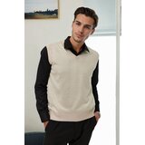Dewberry 90829 V Neck Sleeveless Knit Mens Sweater-STONE Cene