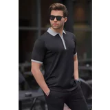 Madmext Black Zipper Detailed Polo Collar Men's T-Shirt 6880