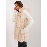 Fashion Hunters Beige fur vest with eco-leather inserts cene