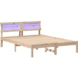 vidaXL Konstrukcija postelje z LED lučmi z vzglavjem Rjava 135 x 190 cm Borovo les | Shoptok.si