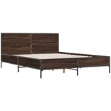  The Living Store Posteljni okvir rjav hrast 150x200 cm inženirski les in kovina - Posteljni Okvir, (21495692) | Shoptok.si