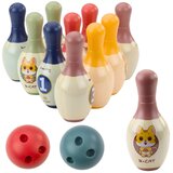 Lean Toys Otroški komplet za kegljanje z muca, 10 kegljev, 2 barvni krogli Cene