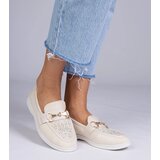 Gemre Beige eco-suede loafers with rhinestones Minilla | Shoptok.si