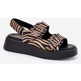 Boto Women's Platform And Wedge Sandals With Buckles Zebra Beige-Black Genorre | Shoptok.si