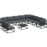 vidaXL Vrtna sedežna garnitura 11 pcs Črna 70 x 70 x 32 cm Aluminij | Shoptok.si