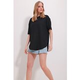 Trend Alaçatı Stili Women's Black Crew Neck Oval Cut Modal T-Shirt Cene