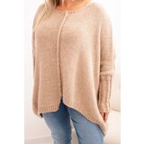 Kesi Włoski Women's Plus Size sweater with acrylic in a loose fit and 3/4 sleeves camel | shoptok.hr