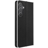 AVIZAR Folio torbica za Galaxy S25 FE, efekt karbona, kovinski okvir z držalom za kartice, Črna, (5000189049) | Shoptok.si