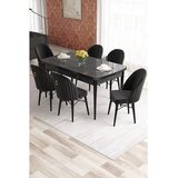 Hanah home trpezarijski set Elf, sto na razvlačenje i 6 stolica, ploča u dekoru crnog mermera, crna tkanina Babyface | Eponuda.com