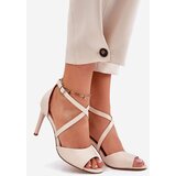 Sergio Leone Sandals With Intertwined Straps On A Stiletto Pearl Beige SK432 | Shoptok.si