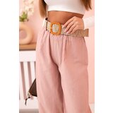 Kesi Włoski Women's linen trousers with wide legs and a belt dark pink | Shoptok.si