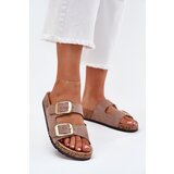 Boto Women's Slippers Made Of Eco Suede Golden Buckles Dark Beige Vorella | Shoptok.si