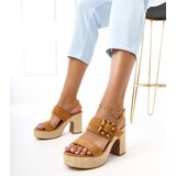 D/CEO Brown block-heeled sandals decorated with a buckle Elevira | Shoptok.si