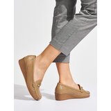 Shelvt Brown openwork loafers on a low wedge | Shoptok.si