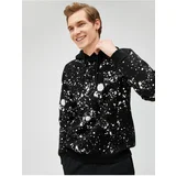 Koton Hooded Sweatshirt Slogan Embroidered Abstract Printed Long Sleeve