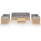  8-dijelna vrtna garnitura od masivne borovine s jastucima | shoptok.hr