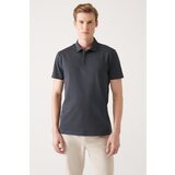 Avva Men's Anthracite 100% Cotton Standard Fit Normal Cut 3 Buttons Anti-roll Polo T-shirt Cene