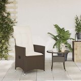 vidaXL Nastavljiv vrtni stol z blazino rjav poli ratan | Shoptok.si