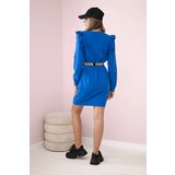 Kesi Women's dress with frills and belt cornflower blue | shoptok.hr