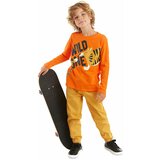 Denokids Wild One Boys' Orange T-shirt, Mustard Gabardine Pants Set. Cene'.'