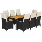  9-dijelni vrtni blagovaonski set s jastucima crni od poliratana Crna 190 x 90 x 75 cm | shoptok.hr
