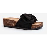Kesi Women's cork platform slippers with bow, black Tarena Cene