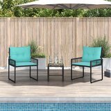  Set vanjskog namještaja s jastukom 3 pcs Crna i Tirkizna - Crna i tirkizna 2x pojedinačna stolica +1x stol | shoptok.hr
