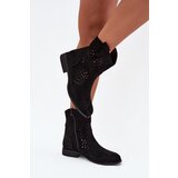 Boto Openwork Women's Ankle Boots Flat Heel Black Amisna | Shoptok.si