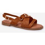 Boto Women's Flat Sandals With Golden Studs Camel Zanira | Shoptok.si