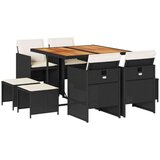vidaXL 9-dijelni vrtni blagovaonski set s jastucima crni od poliratana | shoptok.hr