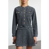 Trendyol Gray Textured Flounce Skirt Mini Denim Dress | Eponuda.ba