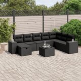 vidaXL Vrtna sedežna garnitura 9-delna z blazinami črn poli ratan | Shoptok.si