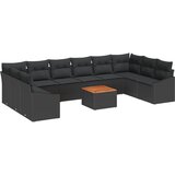 vidaXL 11-delni set vrtnih sofer z blazinami Črna Poli Ratan Akacija | Shoptok.si