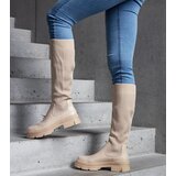Gemre Beige slip-on boots with a stretchy upper on a chunky sole Elthea | Shoptok.si