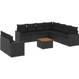 vidaXL Vrtna sedežna garnitura 10-delna z blazinami črn poli ratan, (21034516) | Shoptok.si