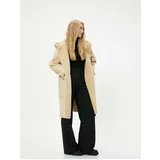 Koton Long Coat with Faux Für Detail on the Inside and Collar, Hooded, Pockets, Buttons