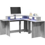 vidaXL Pisalna miza z LED lučkami siva sonoma 152x152x91 cm inž. les Cene
