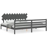 The Living Store Posteljni okvir z vzglavjem siv 200x200 cm trden les - Posteljni Okvir, (21531332) | Shoptok.si